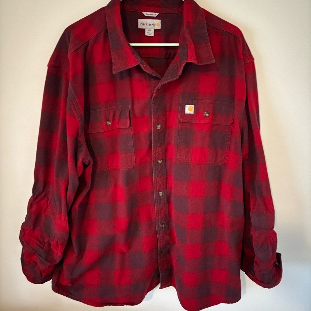 Carhartt Original Fit Red Plaid Long Sleeve Flannel Shirt XXL